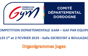 Championnat départemental GAM GAF 1 et 2 février 2025 : Organigramme Juges